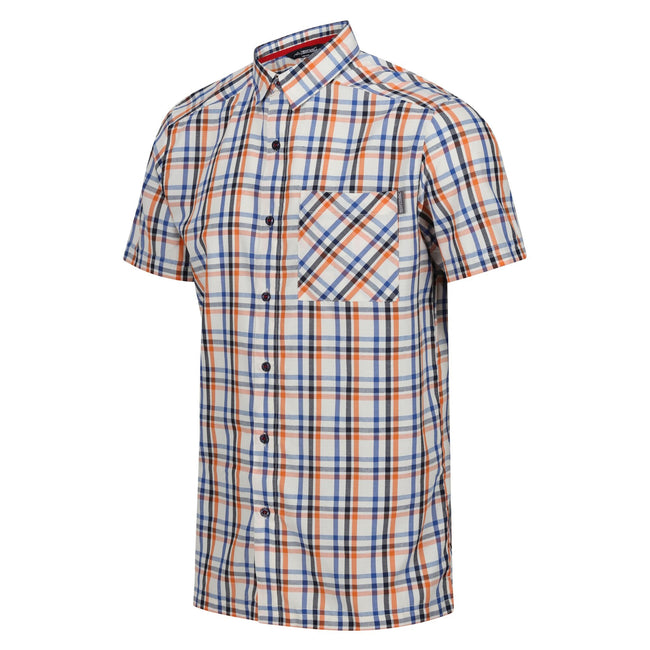 New Royal-Persimmon-Marshmallow - Side - Regatta Mens Mindano VIII Checked Short-Sleeved Shirt