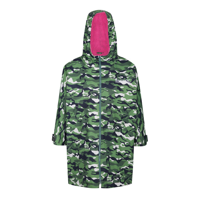 Cactus Green-Pink Potion - Front - Regatta Childrens-Kids Camouflage Waterproof Changing Robe
