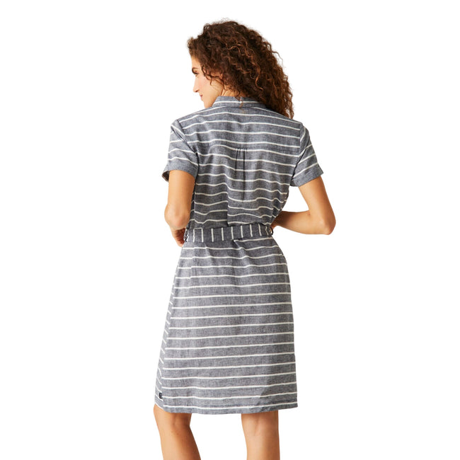 Navy-White - Pack Shot - Regatta Womens-Ladies Rema Striped Shirt Dress