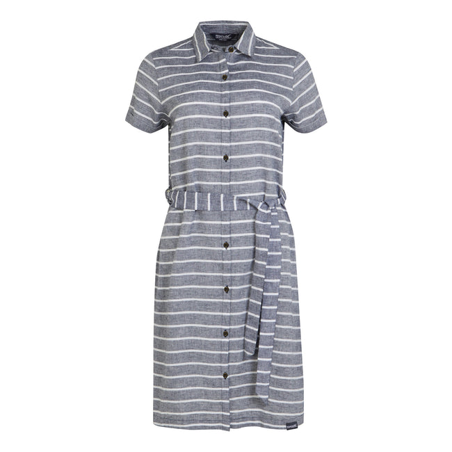 Navy-White - Front - Regatta Womens-Ladies Rema Striped Shirt Dress