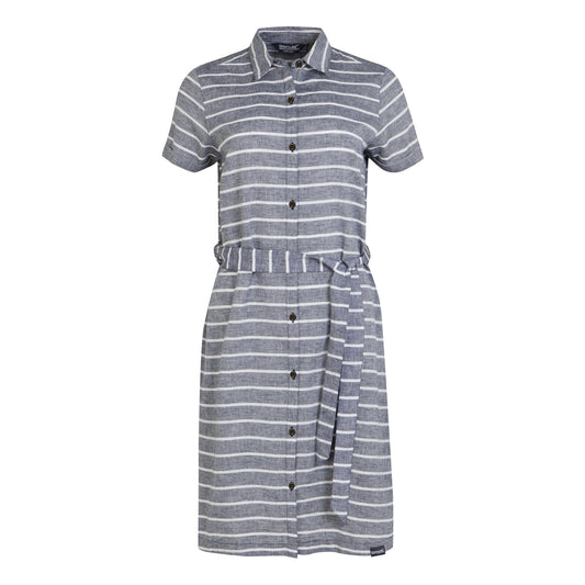 Navy-White - Front - Regatta Womens-Ladies Rema Striped Shirt Dress
