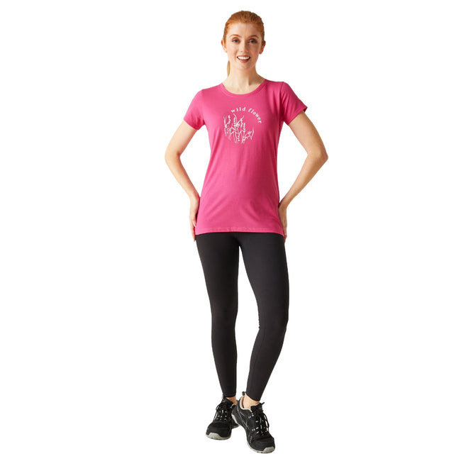 Flamingo Pink - Close up - Regatta Womens-Ladies Breezed IV Plants T-Shirt