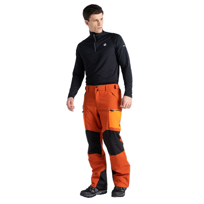 Brown-Orange - Lifestyle - Dare 2B Mens Baseplate Contrast Detail Ski Trousers