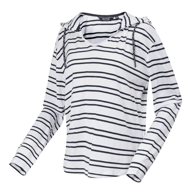 White-Navy - Side - Regatta Womens-Ladies Minerve Stripe V Neck Hoodie