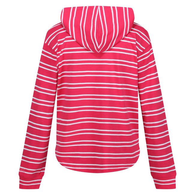 Hot Pink-White - Back - Regatta Womens-Ladies Minerve Stripe V Neck Hoodie