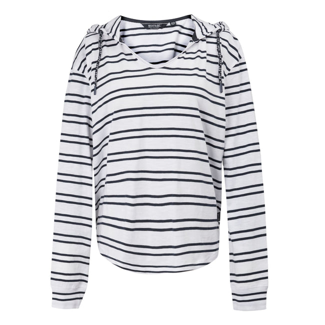 White-Navy - Front - Regatta Womens-Ladies Minerve Stripe V Neck Hoodie