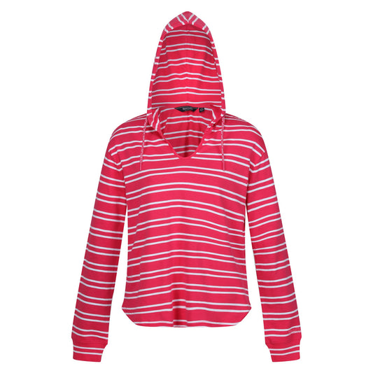 Hot Pink-White - Front - Regatta Womens-Ladies Minerve Stripe V Neck Hoodie