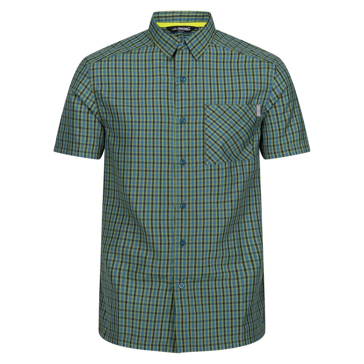 Regatta Men's Kalambo VIII Short Sleeve Shirt | Checked Quick-Dry Fabric | UPF 50+ Sun Protection | Chest Pocket | 100% Polyester