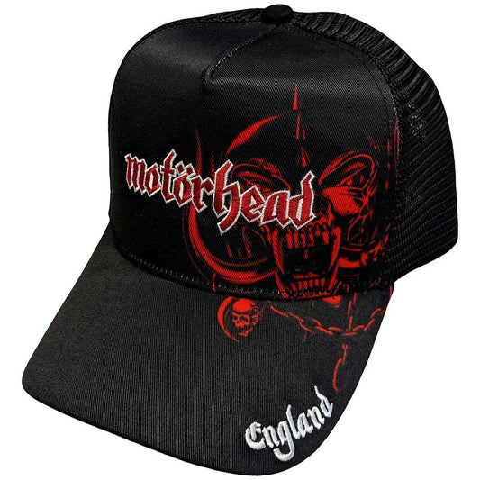 Black-Red-White - Front - Motorhead Unisex Adult England Mesh Back Baseball Cap