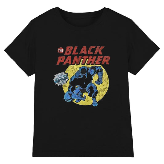 Black - Front - Black Panther Unisex Adult Retro T-Shirt