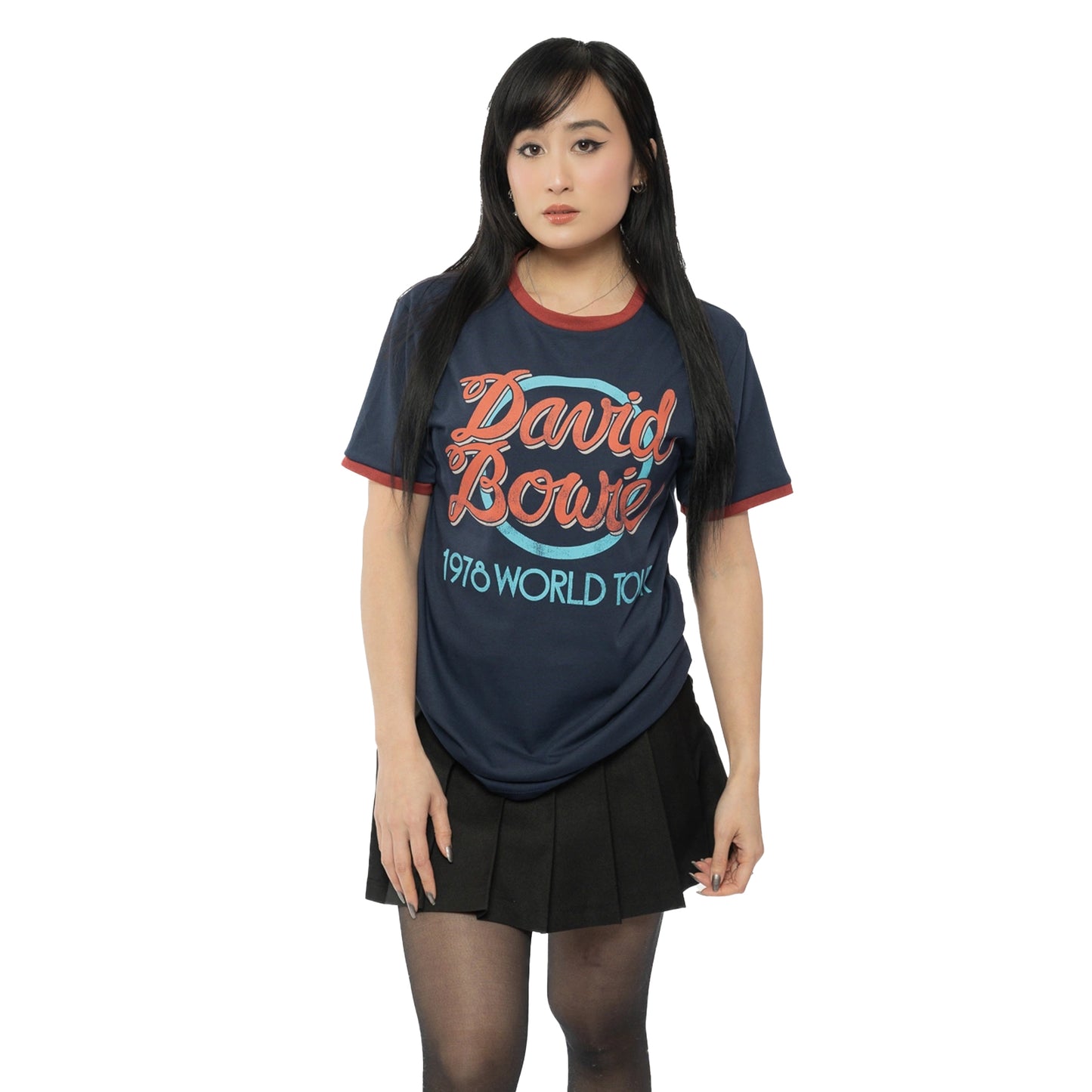 Navy Blue - Side - David Bowie Unisex Adult 1978 World Tour Ringer Cotton T-Shirt