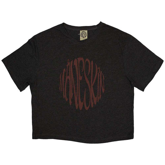 Black - Front - Maneskin Womens-Ladies Ex-Tour Warped Logo Crop Top