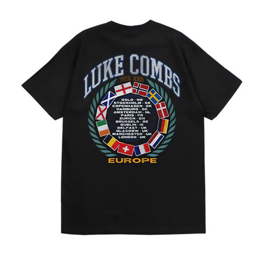 Black - Back - Luke Combs Unisex Adult Tour ´23 Flags T-Shirt