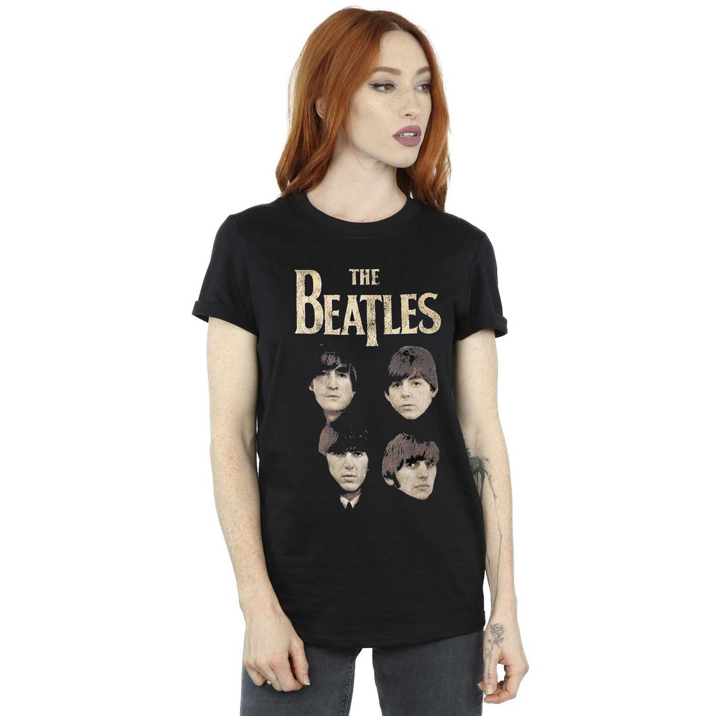 Black - Side - The Beatles Unisex Adult Four Heads T-Shirt