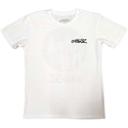 White - Front - Gorillaz Unisex Adult Song Machine Brush Back Print Logo T-Shirt