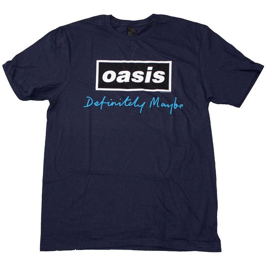 Navy Blue - Front - Oasis Unisex Adult Definitely Maybe Text Logo T-Shirt