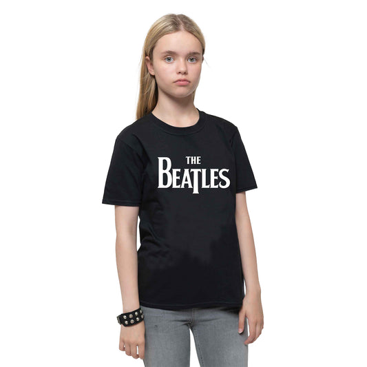 Black - Front - The Beatles Childrens-Kids Drop Logo T-Shirt