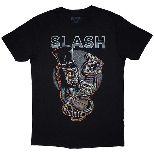 Black - Front - Slash Unisex Adult Skull Guitar Snake T-Shirt