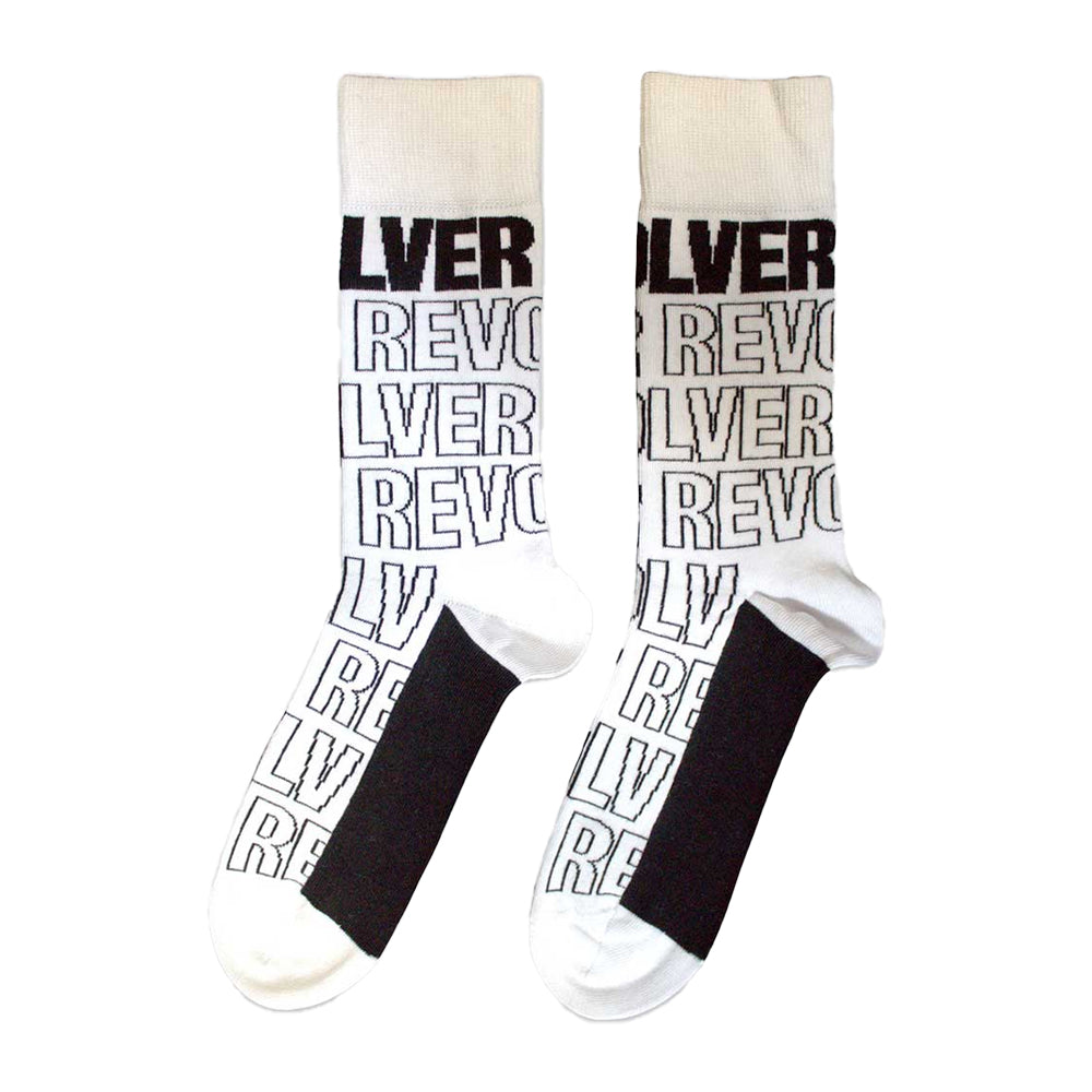 White - Back - The Beatles Unisex Adult Revolver Text Outlines Repeat Socks
