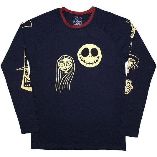 Navy Blue - Front - The Nightmare Before Christmas Unisex Adult Faces Long-Sleeved T-Shirt