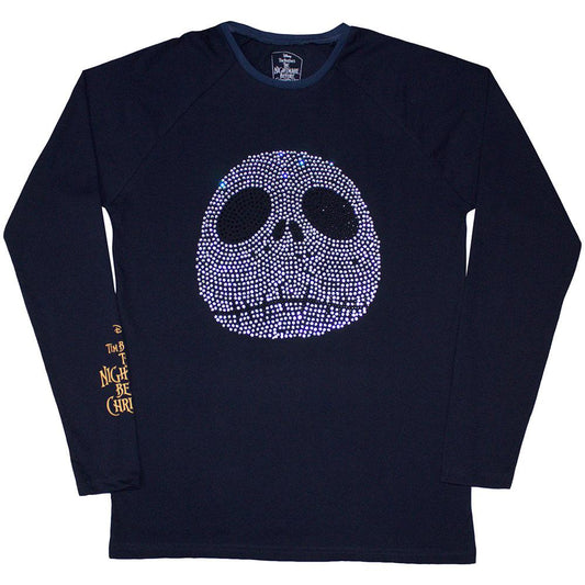 Navy Blue - Front - Nightmare Before Christmas Unisex Adult Jack Skellington Rhinestone Long-Sleeved T-Shirt