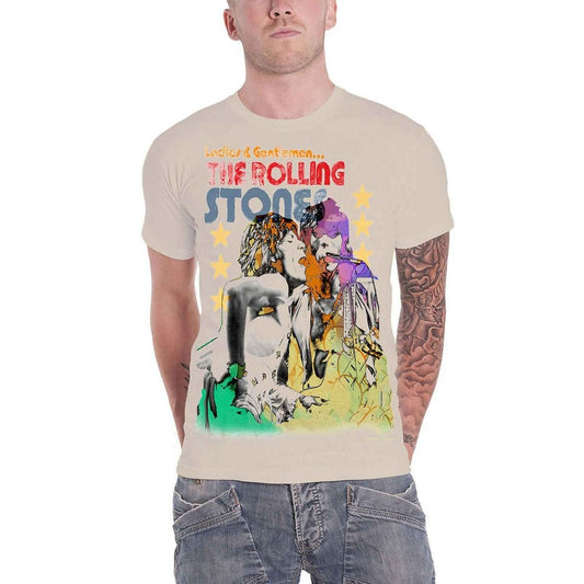 Sand - Front - The Rolling Stones Unisex Adult Mick & Keith Stars Watercolour T-Shirt