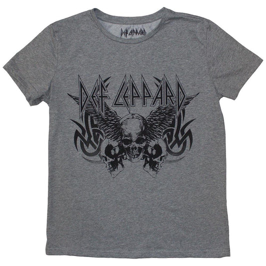 Grey - Front - Def Leppard Womens-Ladies Tribal Skull T-Shirt