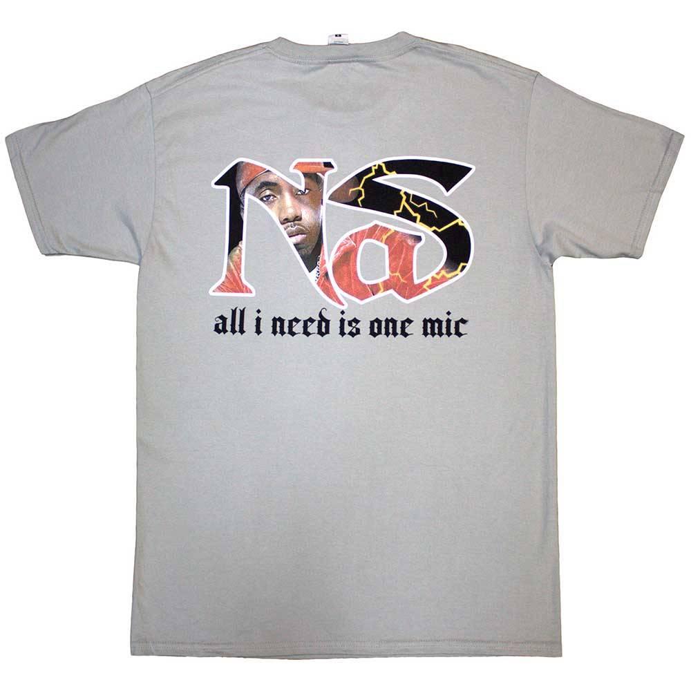 Grey - Back - Nas Unisex Adult One Mic Back Print T-Shirt