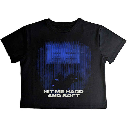 Black-Blue - Front - Billie Eilish Womens-Ladies Hit Me Hard And Soft Lines Crop Top
