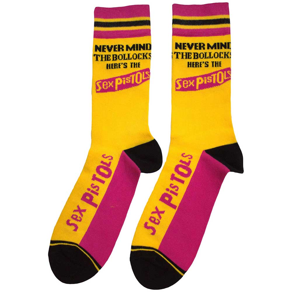 Yellow - Back - Sex Pistols Unisex Adult Never Mind The Bollocks Striped Socks