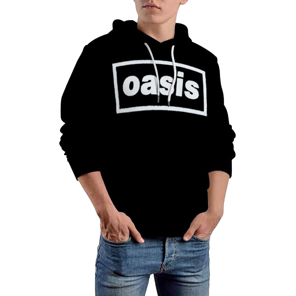 Black - Side - Oasis Unisex Adult Decca Logo Pull Over Hoodie