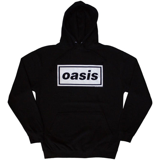 Black - Front - Oasis Unisex Adult Decca Logo Pull Over Hoodie