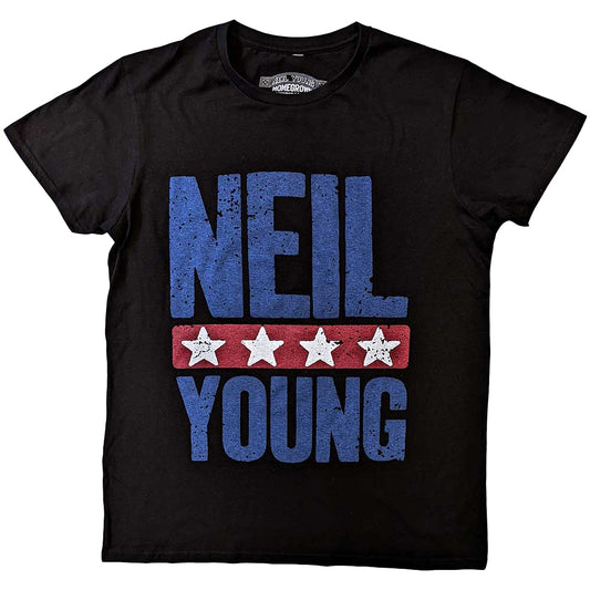 Black - Front - Neil Young Unisex Adult Star Logo T-Shirt
