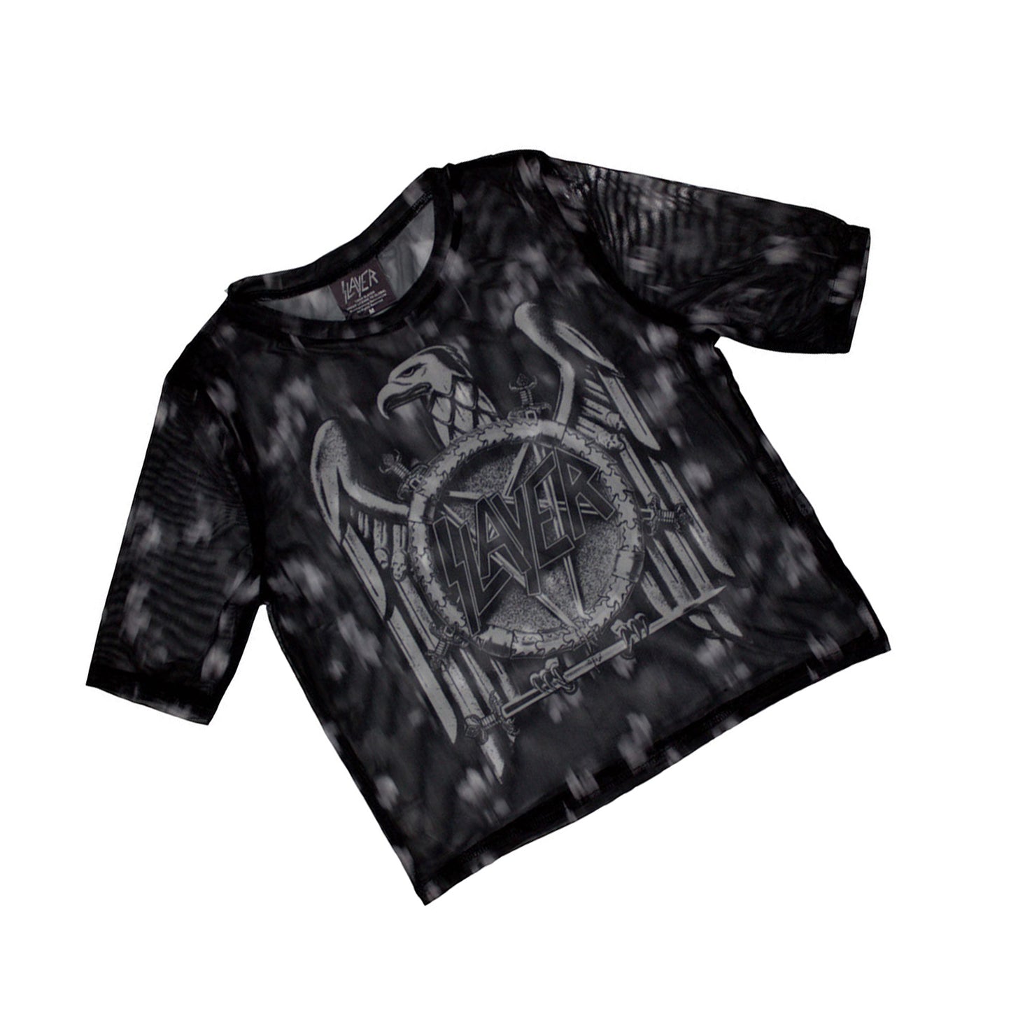 Black - Back - Slayer Womens-Ladies Mono Eagle Mesh Crop Top