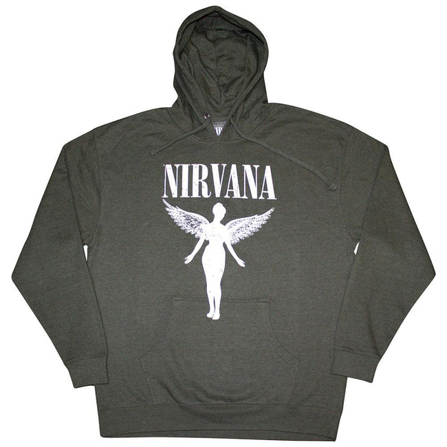 Khaki Green - Front - Nirvana Unisex Adult Angelic Pull Over Hoodie