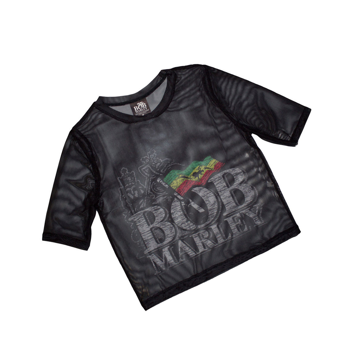 Black - Back - Bob Marley Womens-Ladies Mesh Crop Top