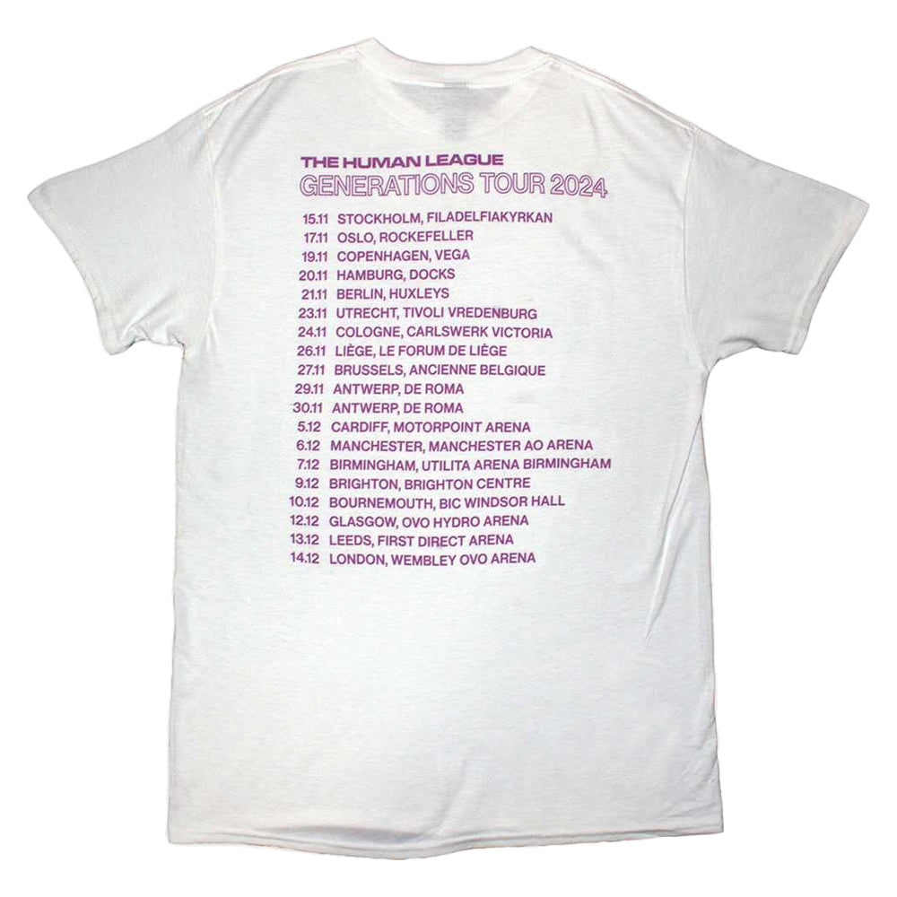 White - Back - The Human League Unisex Adult Generations Tour 24 Photograph T-Shirt