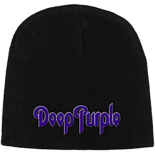 Black - Front - Deep Purple Unisex Adult Logo Beanie