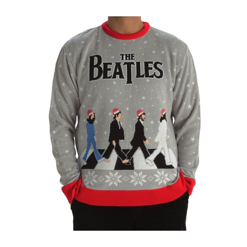 Grey - Lifestyle - The Beatles Unisex Adult Drop T Abbey Road Christmas Sweatshirt