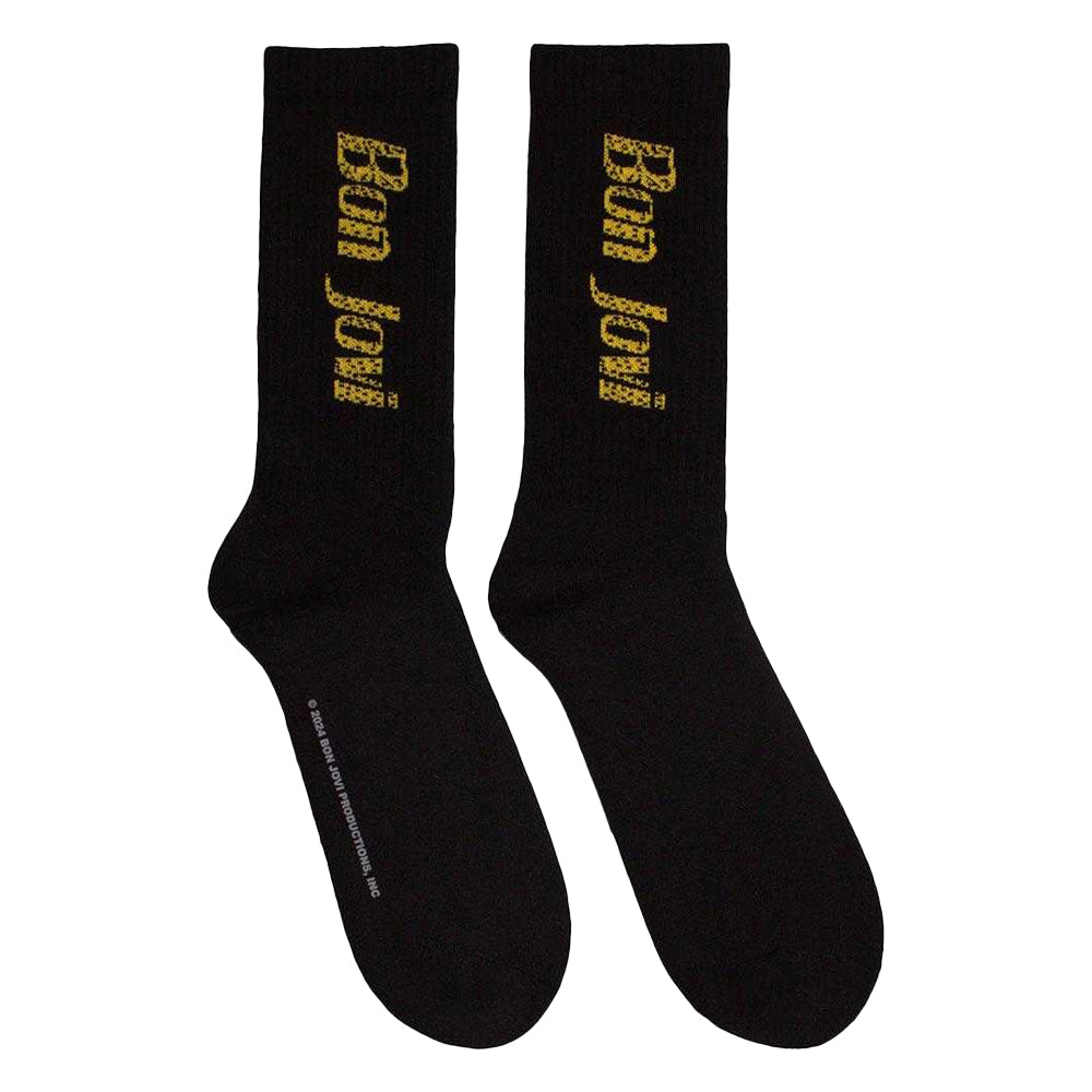 Black-Yellow - Back - Bon Jovi Unisex Adult Logo Terrycloth Socks