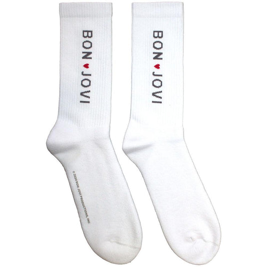 White - Front - Bon Jovi Unisex Adult Heart Terrycloth Socks