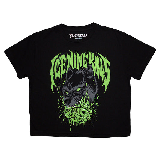 Black - Front - Ice Nine Kills Womens-Ladies Wolf Crop Top