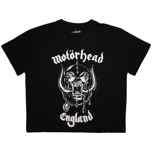 Black - Front - Motorhead Womens-Ladies England Crop Top