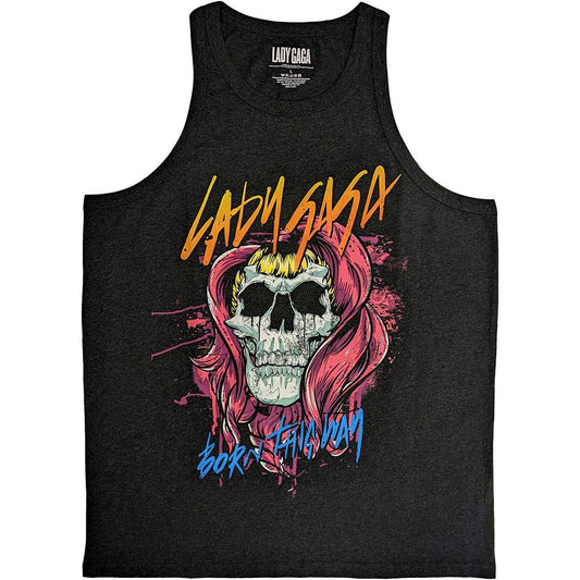 Charcoal Grey - Front - Lady Gaga Unisex Adult Born This Way Skull Tank Top