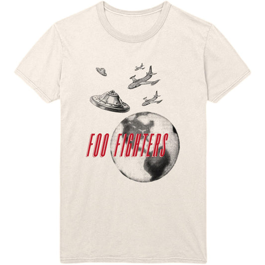 Natural - Front - Foo Fighters Unisex Adult UFO Planes T-Shirt
