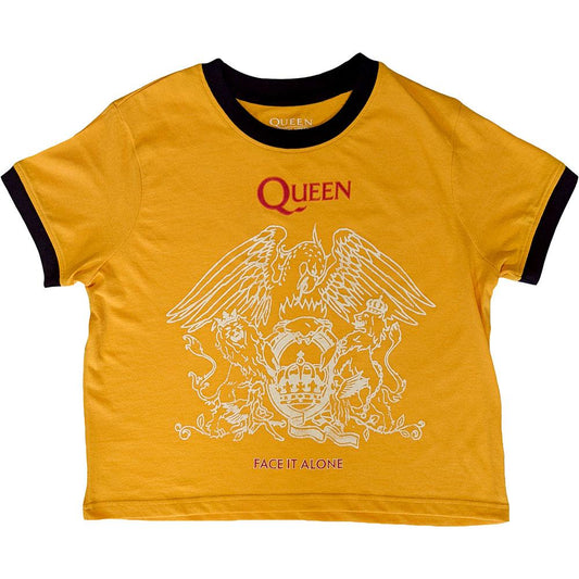 Yellow - Front - Queen Womens-Ladies Face It Alone Crest Crop Top