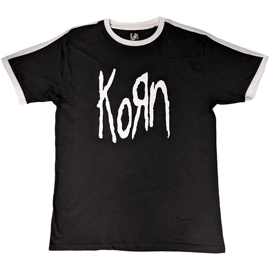 Black - Front - Korn Unisex Adult Ringer Logo T-Shirt