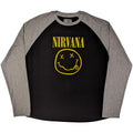 Black-Grey - Front - Nirvana Unisex Adult Happy Face Raglan Long-Sleeved T-Shirt