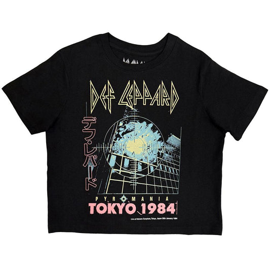Black - Front - Def Leppard Womens-Ladies Tokyo Crop Top
