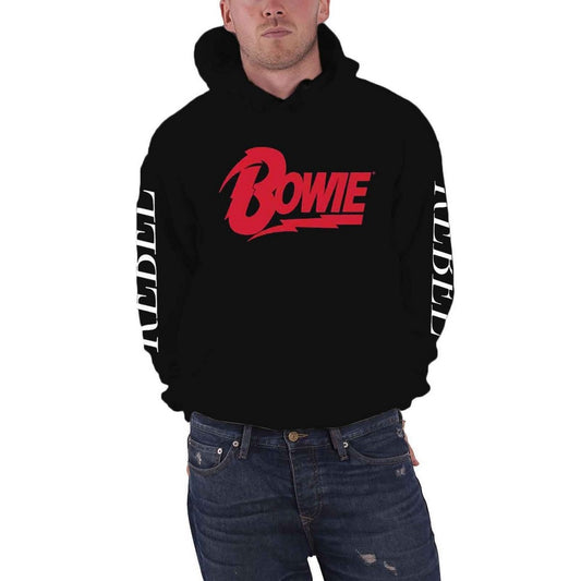 Black - Front - David Bowie Unisex Adult Rebel Rebel Hoodie